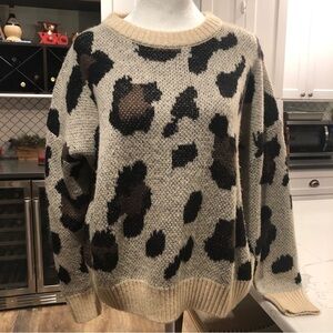 Cotton Emporium Animal Print Crewneck Sweater Acrylic Wool Mohair Grandpa Size L